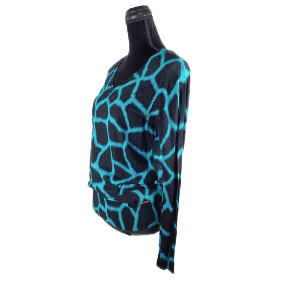 Michael Kors Womens M Blue & Black Giraffe V Neck Knit Top - Picture 4 of 7